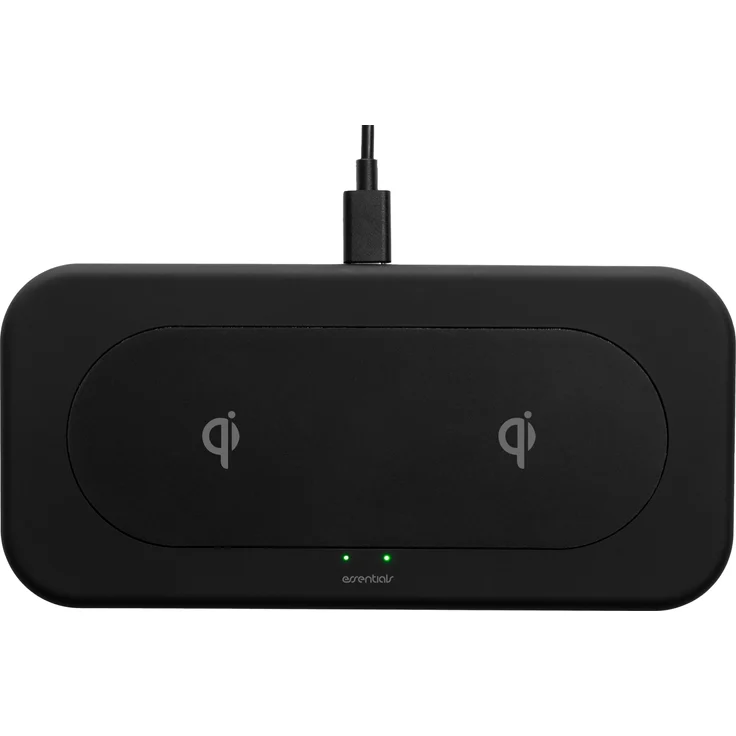 Essentials Qi Dual Wireless Charger (10 W), Kabelloses Ladegerät für zwei Geräte, Schwarz, mit 1m USB-C Kabel