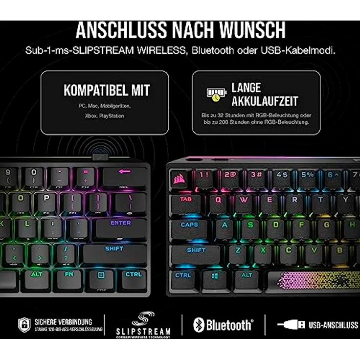 Corsair K70 PRO Mini Wireless RGB 60% Mechanische Gaming-Tastatur, Schwarz (QWERTZ Layout) – Bild 4