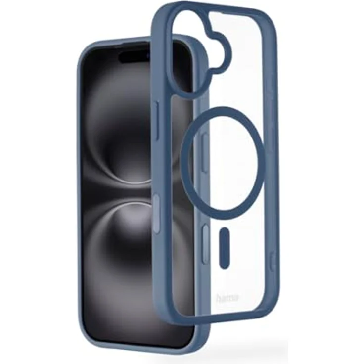 Hama Handyhülle „Frame Protect“ für iPhone 17, MagSafe-kompatibles Case mit Kantenschutz, Kameraschutz, Anti-Rutsch-Oberfläche und geschützten Seitentasten, durchsichtig/blau – Bild 1