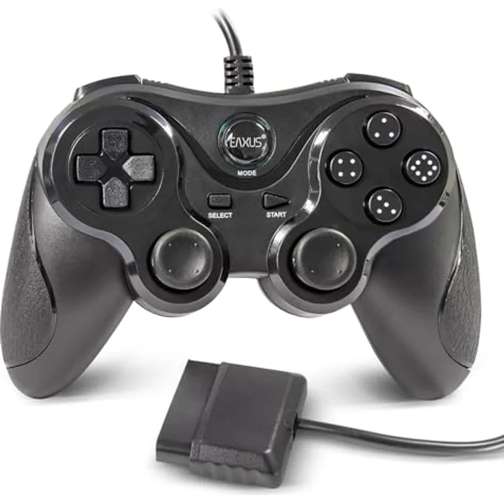 Eaxus Double Shock Controller für PS2, 2er Set Gamepad mit Vibration, schwarz