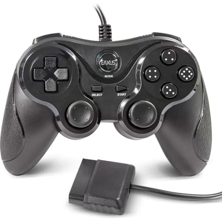 Eaxus Double Shock Controller für PS2, 2er Set Gamepad mit Vibration, schwarz – Bild 1