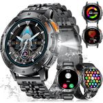 ESFOE Militär Smartwatch mit 530mAh Akku, LED Taschenlampe, Telefonfunktion, 3ATM Wasserdicht - Schwarz