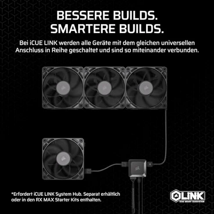 Corsair iCUE LINK RX140 MAX 140mm PWM Dicker Lüfter – Hochstatischer Druck – Liquid Crystal Polymer – Magnetisches Kuppellager – Einzelner Lüfter – Schwarz Gehäuselüfter – Bild 5