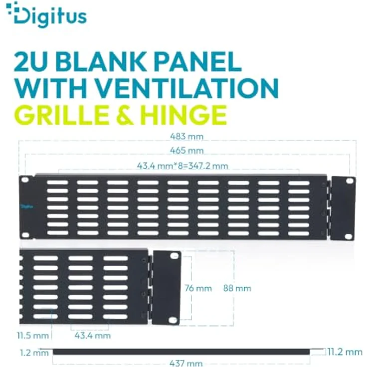 DIGITUS 19 Zoll Blindabdeckung mit Lüftungsschlitzen & Scharnier, modular einsetzbar, 2HE – Bild 2