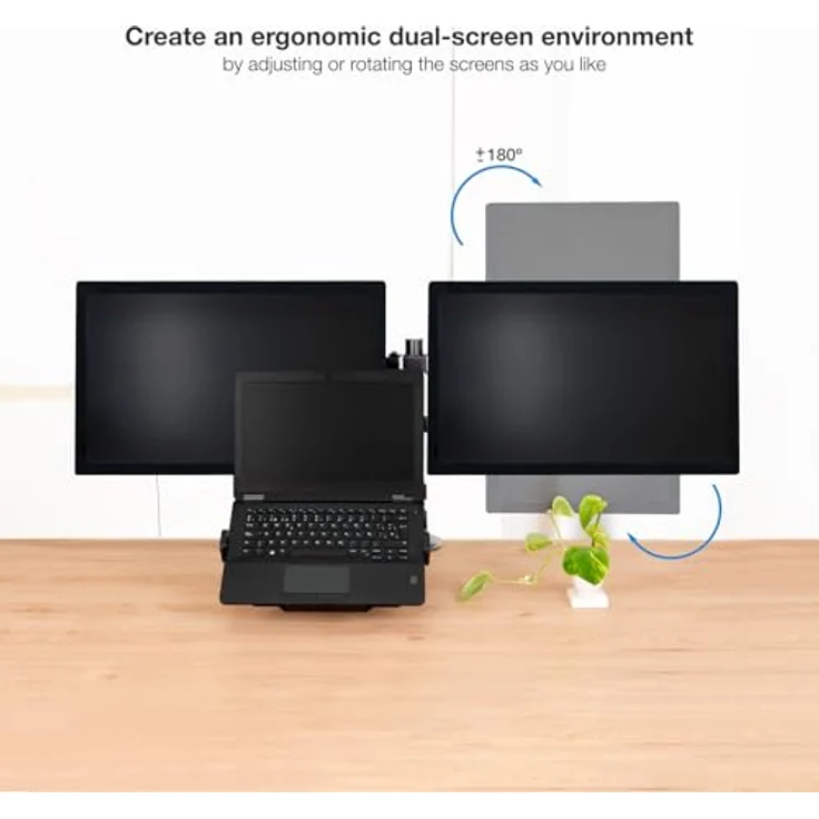 Tooq Technology DB1202TN-B, Tischständer für 2 Bildschirme (17"-32") und Laptophalter, schwarz – Bild 3