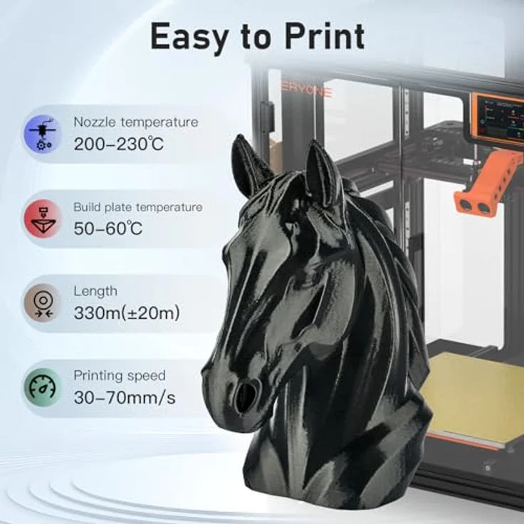 ERYONE Ultra Shiny Silk PLA Filament 1,75 mm, 1 kg Spule, präzise Dimensionen, schwarz – Bild 3