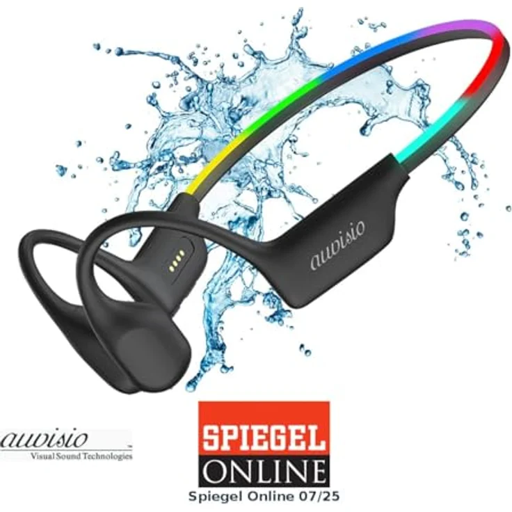 auvisio Knochenschall-Kopfhörer IHS-740.b, wasserdicht IP68, BT 5.3, 32 GB MP3-Player, 6-Farben LED, nur 25 g – Bild 2