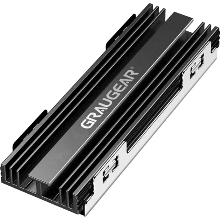 GRAUGEAR Kühlkörper für M.2 NVMe SSD (2280), passive, M.2 Kühler Kit, passend für PlayStation5, 2x Silikon Wärmeleitpad, Aluminium G-PS5HS02, schwarz – Bild 1