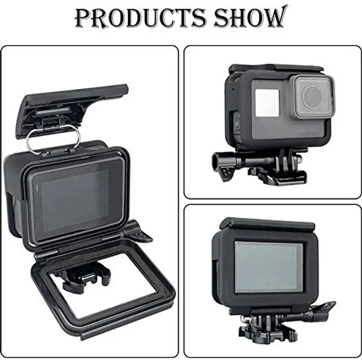 QIMEI-SHOP Gehäuse Rahmen für GoPro Hero 7/6/5/(2018) Black, robustes Schutzgehäuse mit präzisen Ausschnitten und Montagezubehör, schwarz – Bild 4