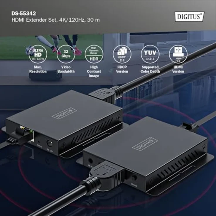 Digitus HDMI Extender Set, 4K/120Hz bis 40 m, KVM Switch mit bi-direktionaler IR-Übertragung, Schwarz – Bild 3