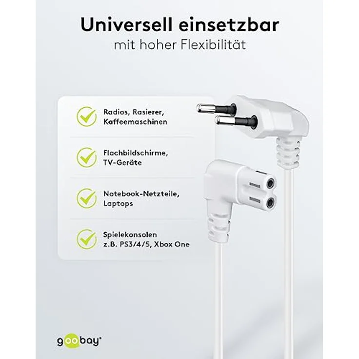 Goobay 97356 Euro Anschlusskabel beidseitig abgewinkelt, 3 m, Schwarz Eurostecker (Typ C, E 7-16) > Gerätebuchse C18 – Bild 4