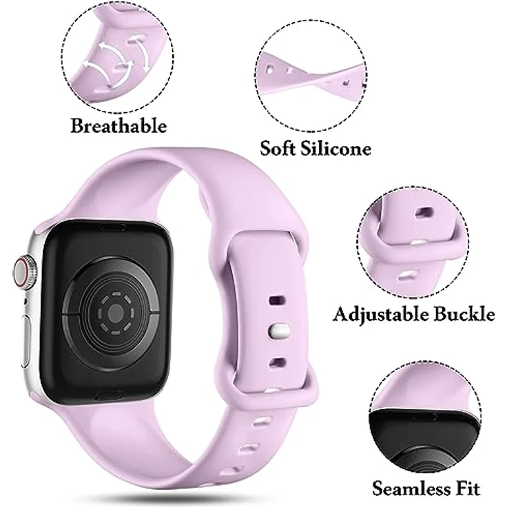 CeMiKa Silikon Sportarmband für Apple Watch 44mm 42mm 45mm 46mm 49mm, kompatibel mit iWatch Series 11 bis 1, lavendel, hautfreundlich und wasserdicht, einfach zu installieren – Bild 4