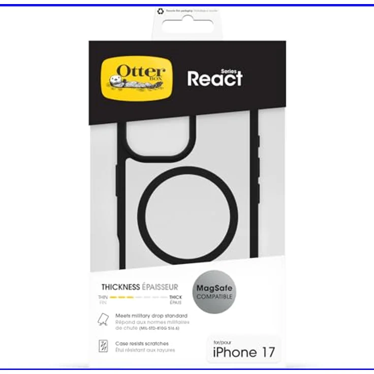 OtterBox React Series MagSafe Hülle für iPhone 17, stoßfest, sturzsicher, ultraschlank, Transparent/Schwarz, getestet nach Militärstandard – Bild 5