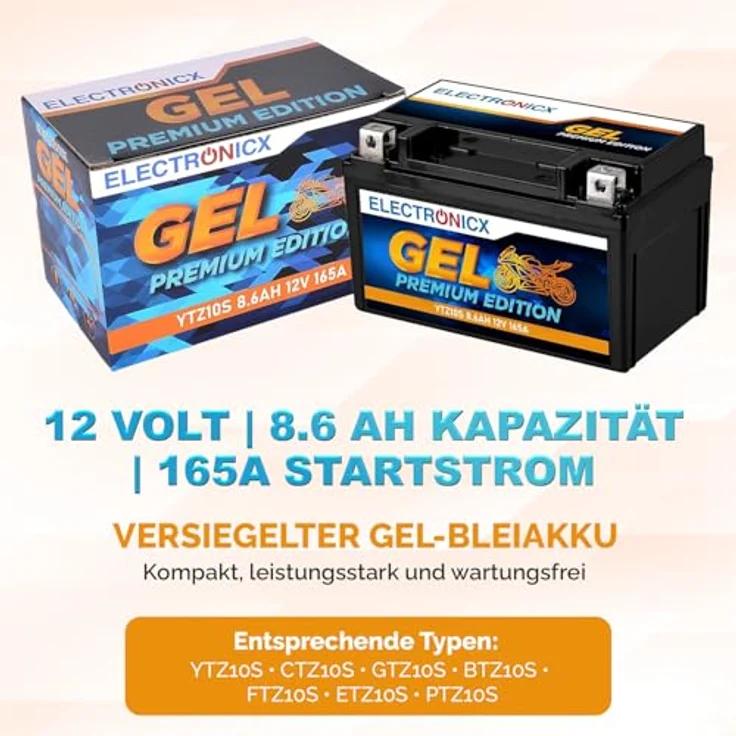 Electronicx YTZ10S GEL-Batterie 9Ah 12V, wartungsfrei, auslaufsicher, vibrationsfest für Motorrad, Roller und Quad – Bild 5