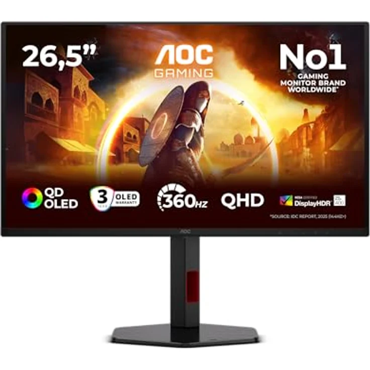 AOC Q27G4SDR 26.5 Zoll WQHD USB Hub Monitor, 360Hz QD-OLED, 0.03ms GtG, HDR400 TrueBlack, G-Sync Compatible, Höhenverstellung, Schwarz – Bild 3