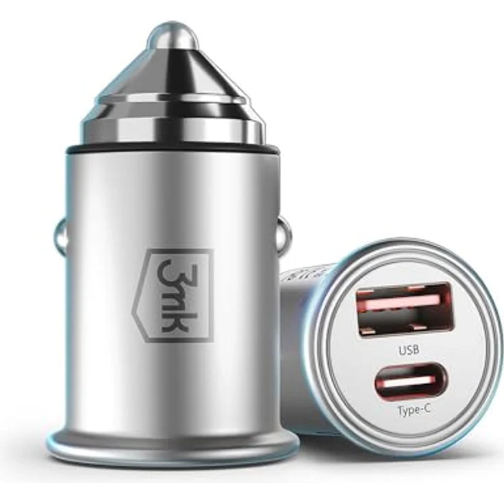 3mk Hyper Car Charger 45W, Ultrakompaktes Zigarettenanzünder-Ladegerät mit Dual USB und USB-C Port, Silber – Bild 4