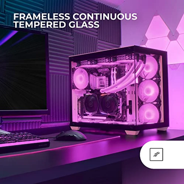 Mars Gaming MCV4 Rosa, Custom XXL E-ATX Gaming Tower, Rahmenloses Front und Seitenfenster Gehärtetem Glas, Modularer Doppelkammerrahmen – Bild 2