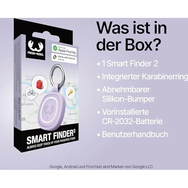 Fresh n Rebel Smart Finder 2, Schlüsselfinder mit IPX7 Wasserschutz, LED, CR-2032, lila – Bild 9