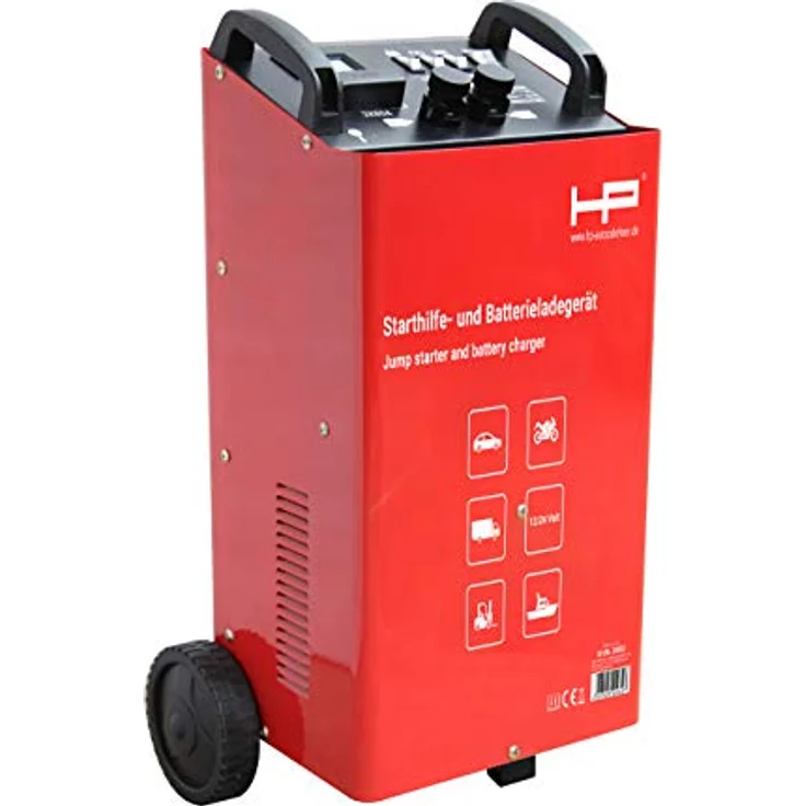 HP Autozubehör Lader+Starter 45A 20032, Werkstattladegerät 12V/24V mit kompaktem Metallgehäuse und Starteinrichtung – Bild 1