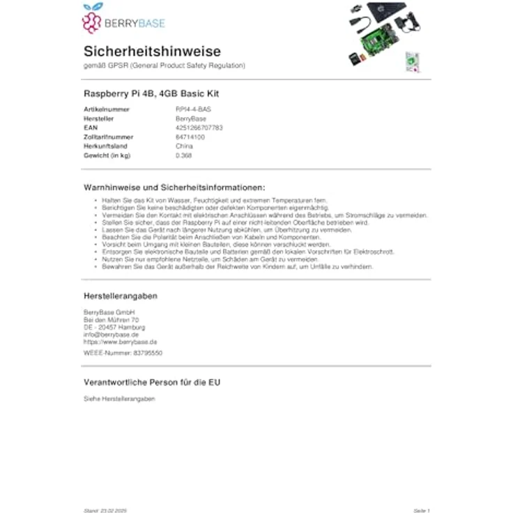 BerryBase Raspberry Pi 4B, 4GB Basic Kit mit ARM Cortex-A72 Prozessor, 4K Unterstützung und Acrylgehäuse mit Lüfter – Bild 8