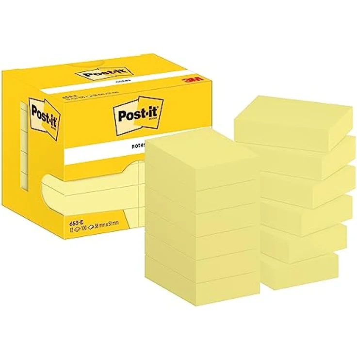 Post-it® Notizblock No. 653-E, 12 Blöcke Haftnotizen, 38x51mm, gelb – Bild 1