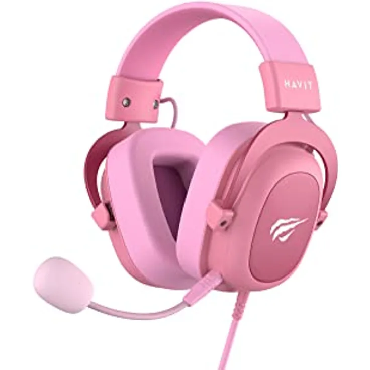 Havit H2002D Gaming Headset, kabelgebunden, rosa, 53mm Lautsprecher, hervorragende Geräuschunterdrückung und anpassbares Mikrofon