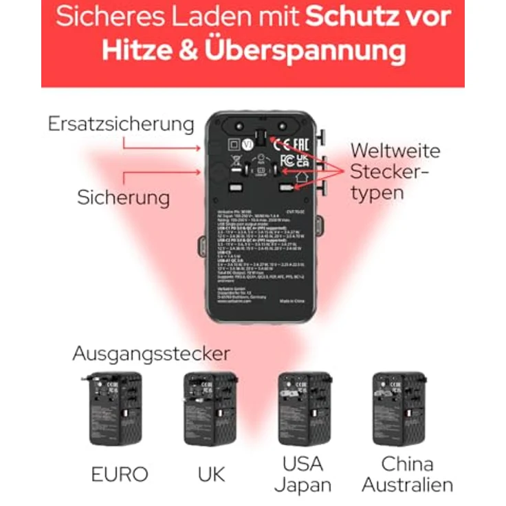 Verbatim Charge 'n' Travel 70W 2C, USB Ladegerät mit 2 Ports und Rückziehfunktion, Blau – Bild 5