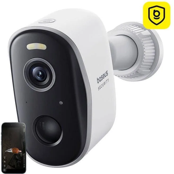 Baseus N1 Outdoor Camera, Netzwerkkamera mit 2560 x 1440 Pixeln, Weiss, 8 LED-Monde für Tag und Nacht Überwachung
