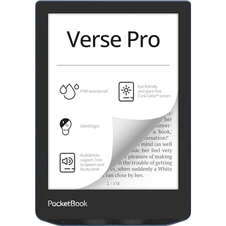 PocketBook e-Book Reader 'Verse Pro' (deutsche Version) 16 GB Speicher, IPX8, Bluetooth, 15,2 cm (6 Zoll) E-Ink Carta Display - Azure
