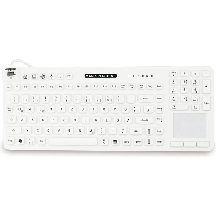 Man & Machine Europe ReallyCoolTouch Hygienetastatur, ergonomisch, kabelgebunden, QWERTZ-Layout, weiss