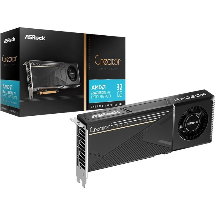 AsRock Radeon AI PRO R9700 Creator, 32 GB GDDR6 Grafikkarte mit 4096 Shaders, 7680 x 4320 Pixel Auflösung, PCIe 5.0, Dual-Lüfter-Kühlsystem