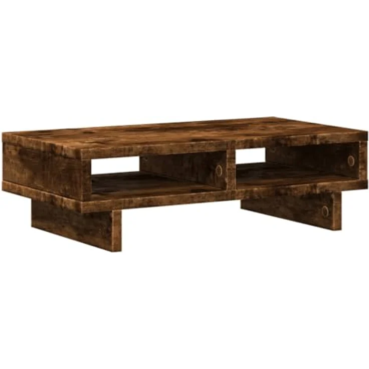 vidaXL Monitorständer Räuchereiche, Holzwerkstoff mit 2 Fächern, 50x27x15 cm, max. Belastbarkeit 25 kg – Bild 1
