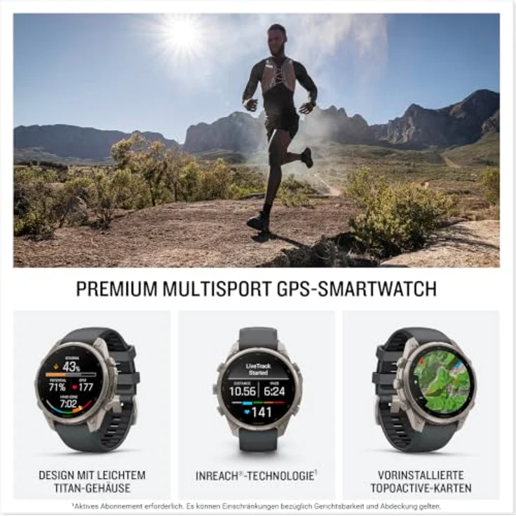 GARMIN fēnix 9 Pro - inReach, 47 mm Titan Smartwatch mit AMOLED Display, Titan Silikon, 22 mm, Graphit/Schwarz – Bild 2