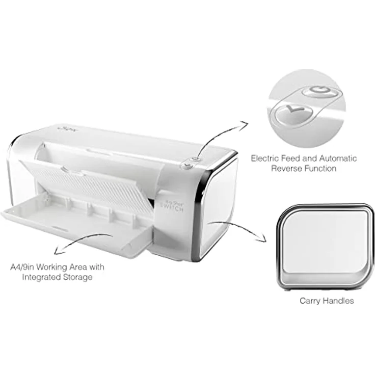 Sizzix Big Shot Switch Plus Set, vollelektrische Stanz- und Prägemaschine für Anfänger, DIN A4, weiß-grau, inkl. 24 Thinlits-Schneideschablonen und 1 3D-Prägefolder – Bild 4