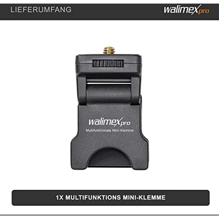 Walimex pro Multifunktionale Mini-Klemme - LED-Leuchten-Halterung mit 1/4 Zoll Gewinde, maximal Belastbarkeit 350 g, rutschfeste Gummierung, universelle Klemme für Smartphones, Tablets und Laptops – Bild 4