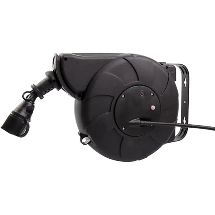 LEDKIA LIGHTING Kabelrolle mit automatischem Rücklauf 11m + 2m IP44 Schwarz