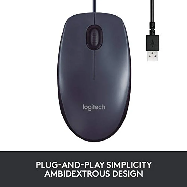 Logitech B100 Maus mit Kabel, USB-Anschluss, 800 DPI Optischer Sensor, 3 Tasten, Für Links- und Rechtshänder, PC-Mac - schwarz – Bild 3