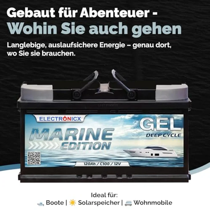 Electronicx Marine Edition Gel Batterie 120 AH 12V, wartungsfreie Bootsbatterie mit hoher Stromabgabe und auslaufsicherem Gehäuse – Bild 3