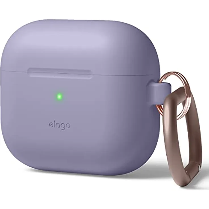 elago Silikon Hülle für AirPods 3, mit Karabiner, stoßfester Rundumschutz, kabellos ladefähig, Lavendelgrau