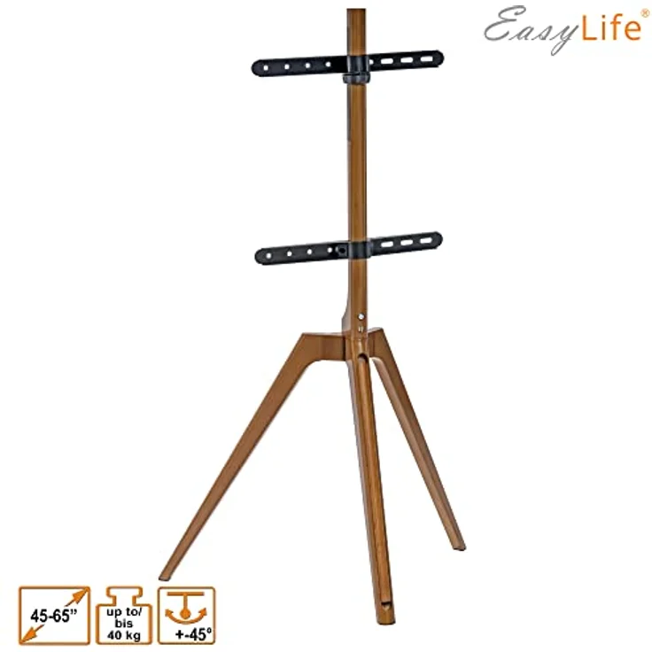 EasyLife - TV Stativ Holz Staffelei Tripod - Studio TV Stand bis 65'' Zoll & 40 kg Fernseher/Monitor, schwenkbar, höhenverstellbar, Kabel Management, VESA bis 400x400 (Weiß/Nussbaum) – Bild 4