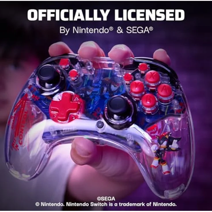 PDP REALMz™ Wireless Nintendo Switch Pro Controller, Rechargeable LED, Licensed for Nintendo Switch|Lite|OLED: Sonic Shadow Space Colony ARK (with Full Motion Controls) - Blauer Wireless Controller mit LED-Effekten – Bild 3