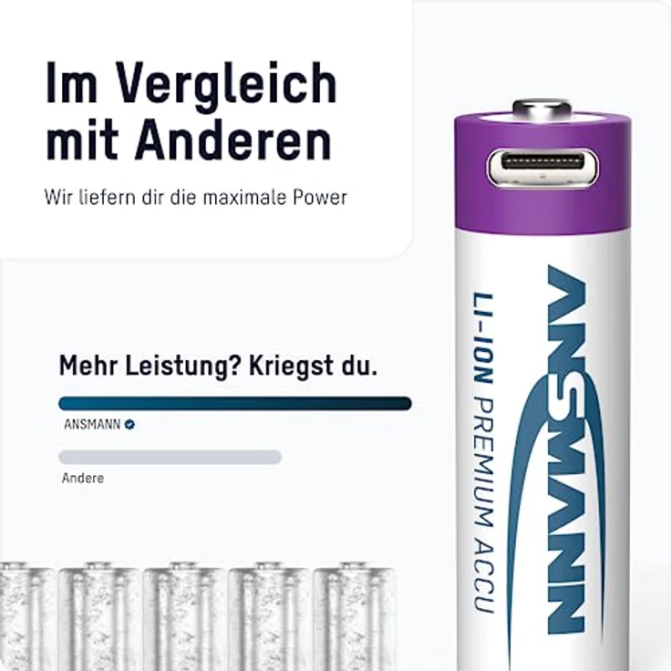 ANSMANN 4X Mignon AA Akkus Li-Ion mit USB Typ-C Anschluss, wiederaufladbar über USB-C/Hohe Leistung von 1,5 Volt & 2000 mAh/Geeignet für Fernbedienung, Controller, Lampen, Spielzeug, Funkgeräte - Preisvergleich – Bild 5