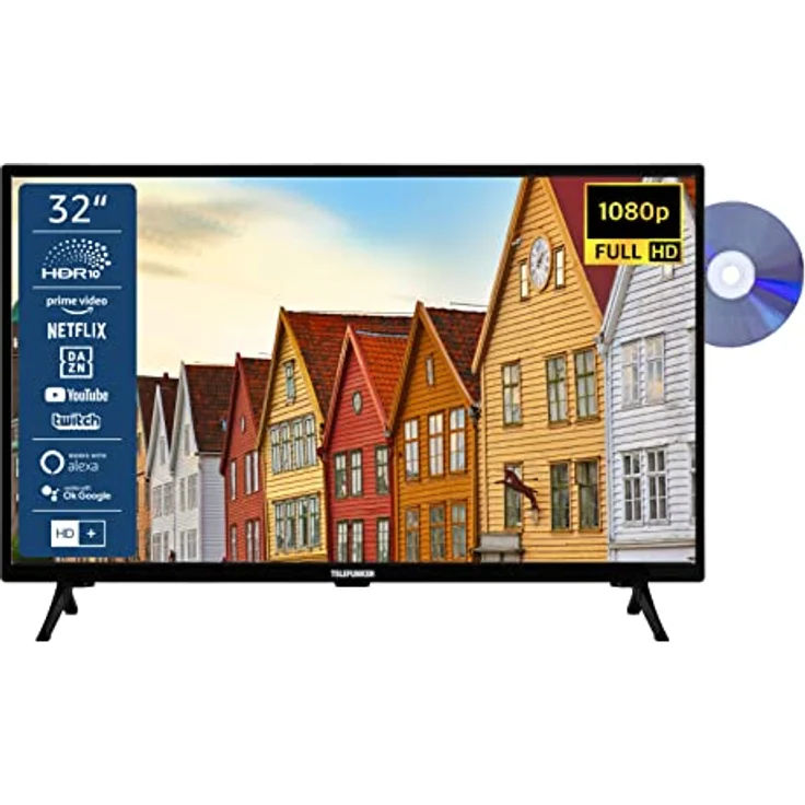 TELEFUNKEN XF32SN550SD 32 Zoll Fernseher/Smart TV (Full HD, HDR, Triple-Tuner, DVD-Player) - Inkl. 6 Monate HD+ [2023], Schwarz – Bild 1