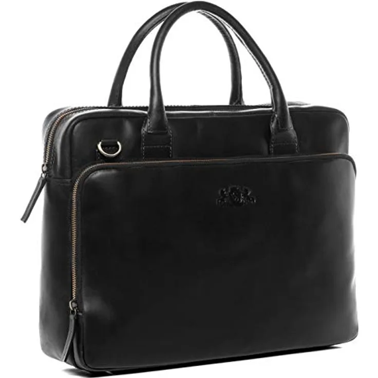 SID & VAIN Ryan XL - Große Laptoptasche echt Leder 15.4 Zoll - Schwarz handgefertigt mit hochwertigem Anilin-Leder und Slow Fashion-Verarbeitung
