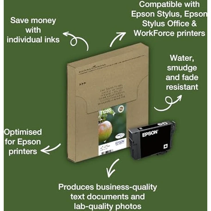 Epson Original T1295 Tinte Apfel, SX420W BX320FW SX620FW BX-SX525WD BX625FWD BX305FW B42WD BX925FWD BX635FWD BX535WD SX435-440W BX630FW SX235W WF7015 7515 7525 3010 3520 3540, (Multipack, 4-farbig) – Bild 2