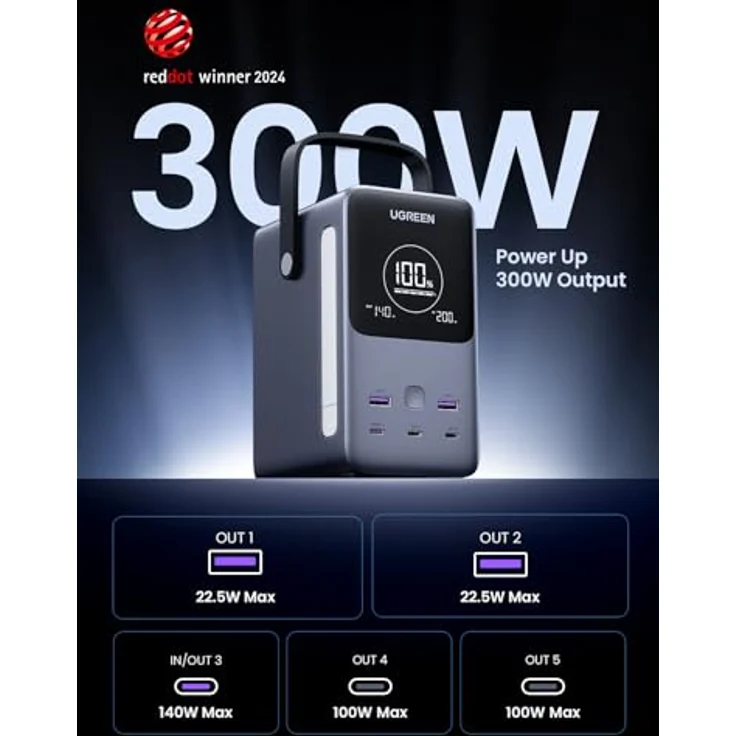 Ugreen NEXODE - Power Bank (48000 mAh, 300 W), Powerbank, Grau mit blitzschnellem Laden und langer Akkulaufzeit – Bild 2