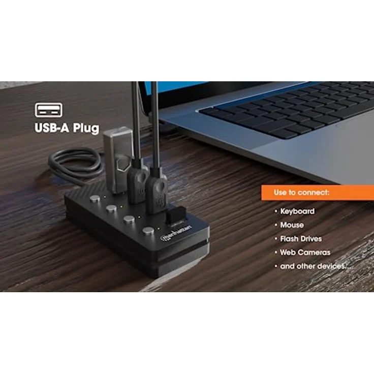 MANHATTAN 180887 USB 3.0 Hub mit 4 Ports Typ-A mit Schaltern für einen Port, schwarz - USB-Hub mit SuperSpeed Übertragungsraten und individuellen Port-Schaltern – Bild 4