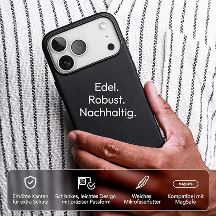 VONMÄHLEN Like Leather Case, Luxuriöse Hülle aus veganem Leder für iPhone 17 mit MagSafe, umweltfreundlich und elegant, Schwarz – Bild 2