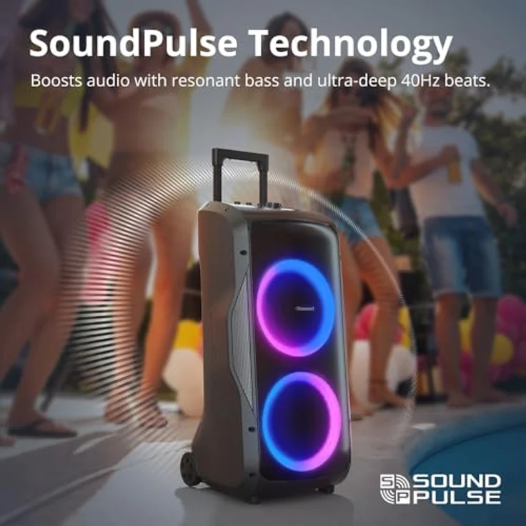 Tronsmart Halo 300, tragbarer Party Lautsprecher mit 240W Leistung, 270° Sound, 20H Akkulaufzeit, Karaoke/Gitarreneingang, IPX4, schwarz – Bild 7