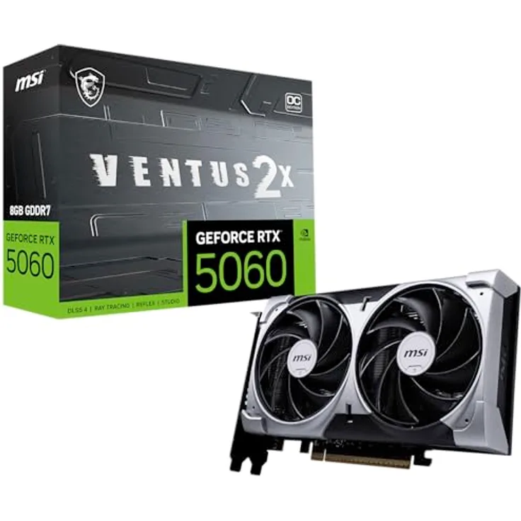 MSI GeForce RTX 5060 8G VENTUS 2X OC, 8 GB GDDR7 Grafikkarte mit 2 Lüftern und 7680 x 4320 Pixel Auflösung